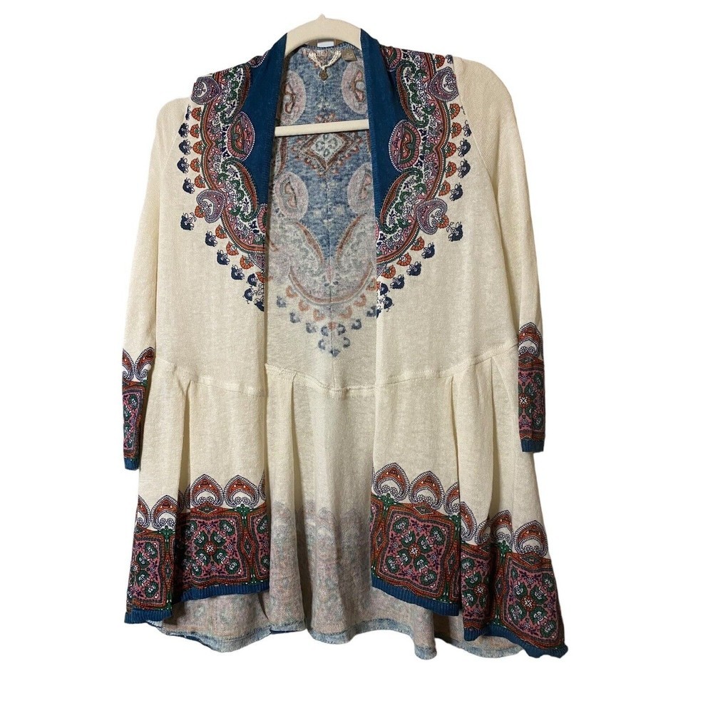 New Knitted & Knotted Anthropologie Open Cardigan Linen Cotton Blend Sz M